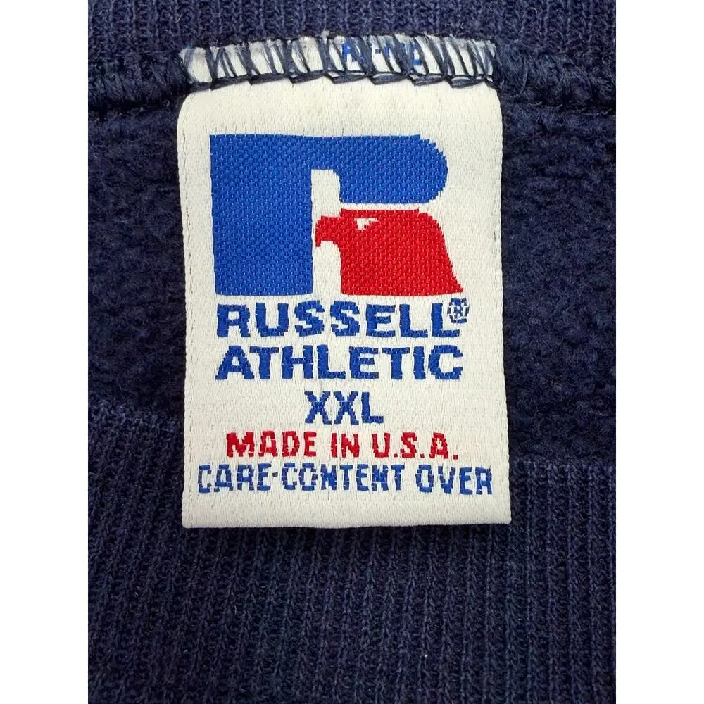 Vintage Russell Athletic Sweatshirt Mens XXL Navy Made USA Spellout Crewneck